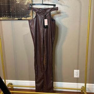 Dark chocolate, leather, cut out detailed skinny trousers, 8